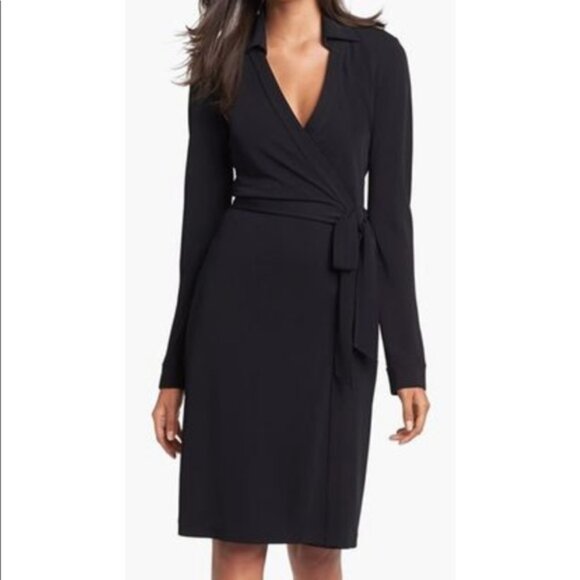 Diane Von Furstenberg Dresses & Skirts - Diane Von Furstenberg Black Wrap Dress Classic Collared Size 6 Made in USA DVF